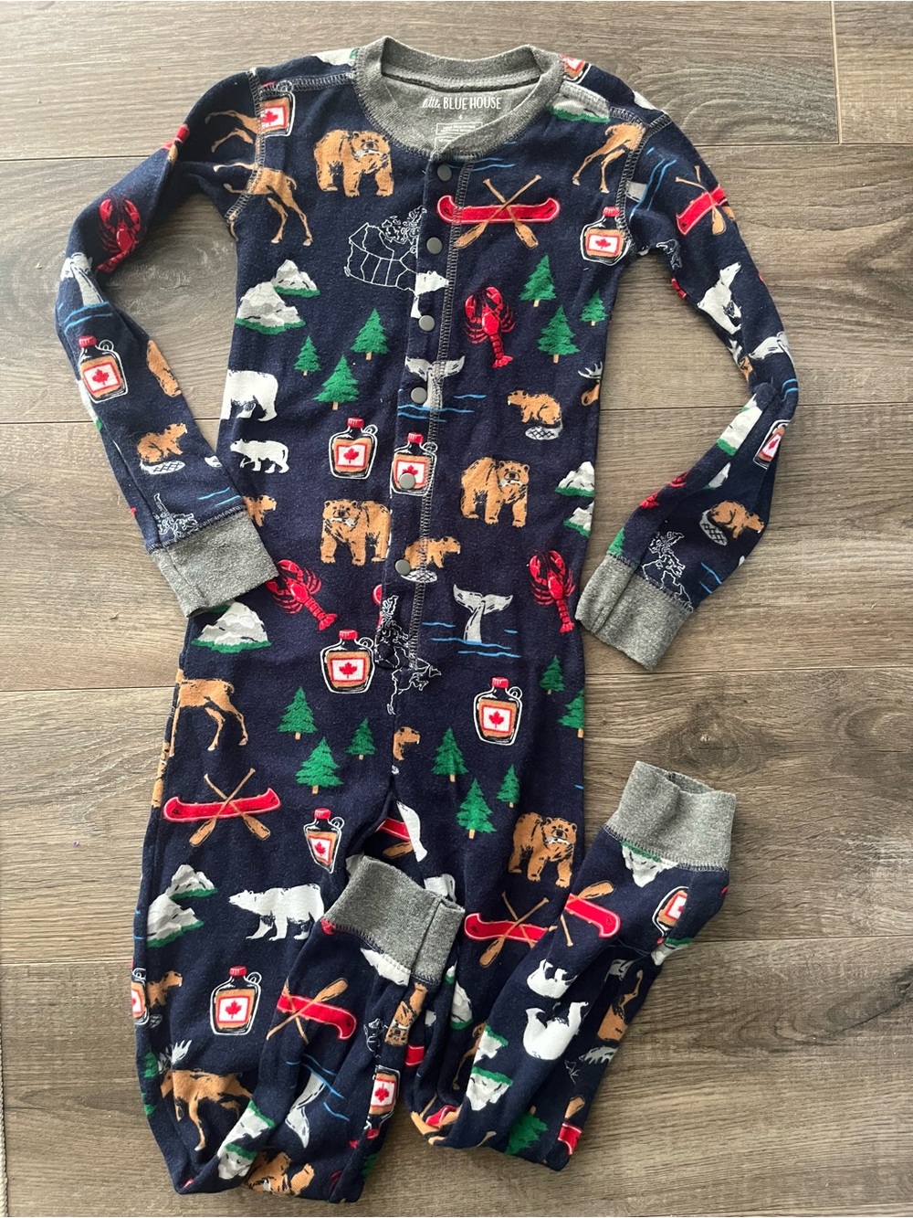 Hatley Little Blue House Canada Theme Blue Fish Kids Navy Moose & Bear Pajamas